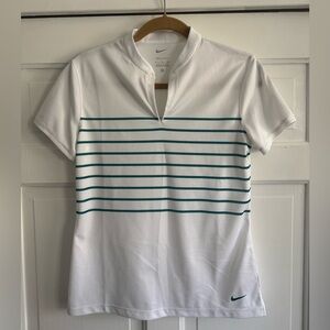 Nike Womens Dri-Fit Golf Shirt White With Green Stripes Size S